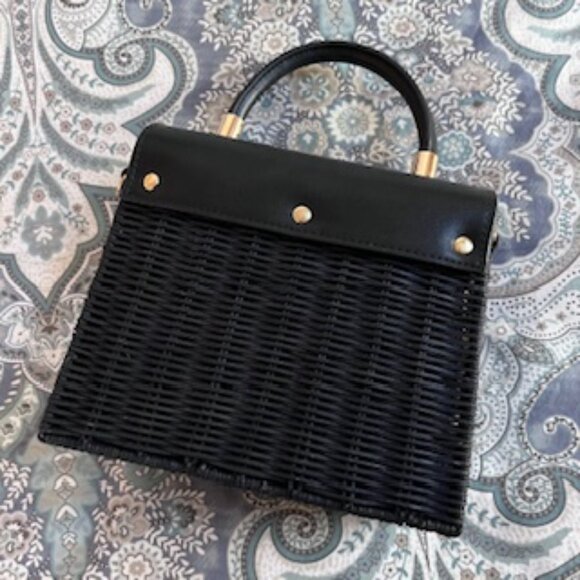 Anthropologie Small Wicker Black Purse with handle - Picture 3 of 4